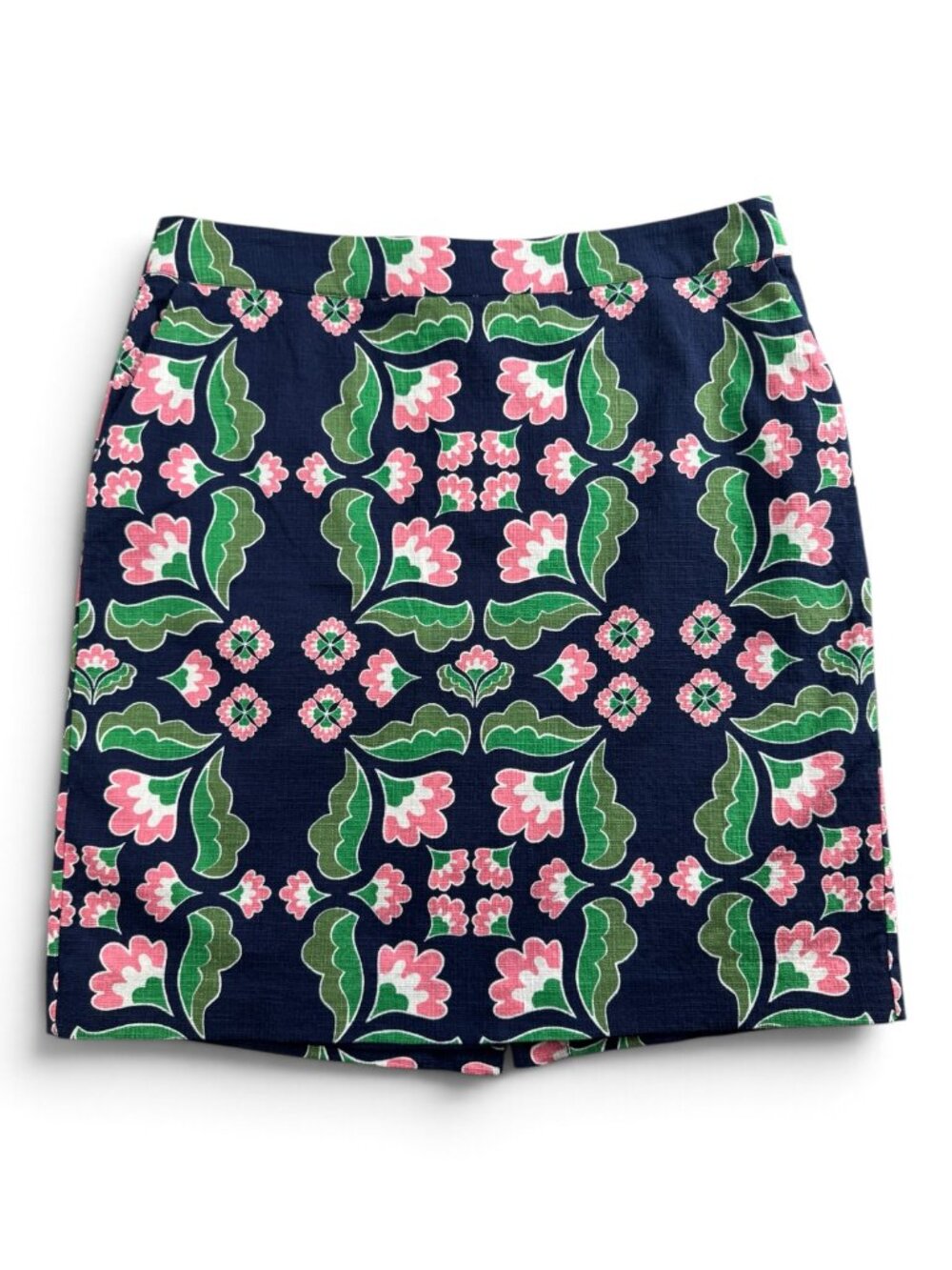Boden Retro Floral Straight Skirt Navy Pink Women's Plus Size 14 Business Casual
